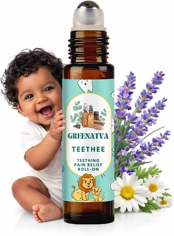 Greenatva Baby Teething Relief Roll On 10ml, Roman Chamomile, Lavender Essential Oil Blend Teether(Multicolor)