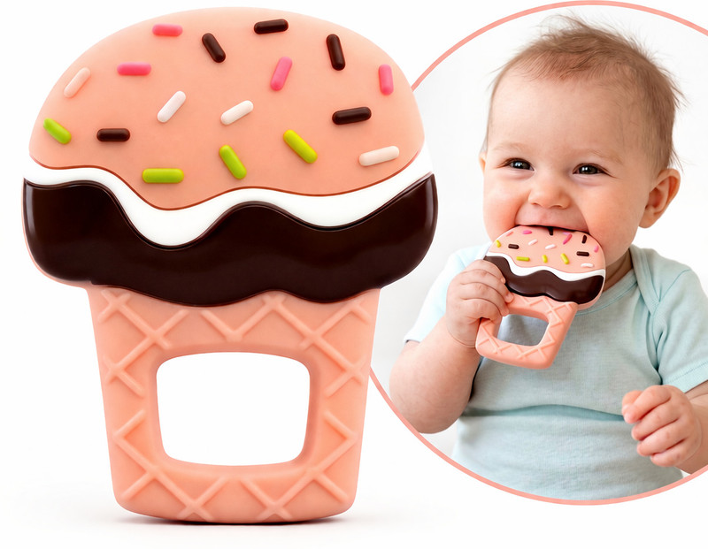 Infinite life BPA-Free Ice Cream Silicone Baby Teether - 100% Food Grade Safe Teether(Multicolor)