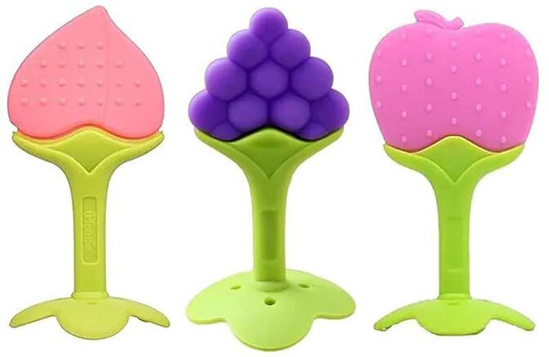 SuperDaze (Pack of 3) Silicone BPA Free Fruit Shape Teethers for Babies Teether(Multicolor)