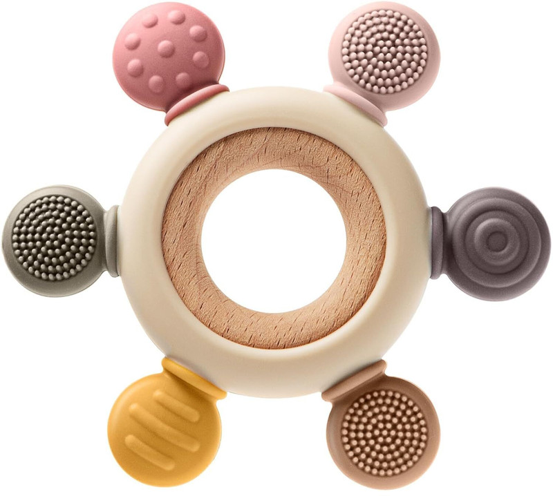 rudraCreation Silicone & Wooden Baby Teether Soother(Multicolor)