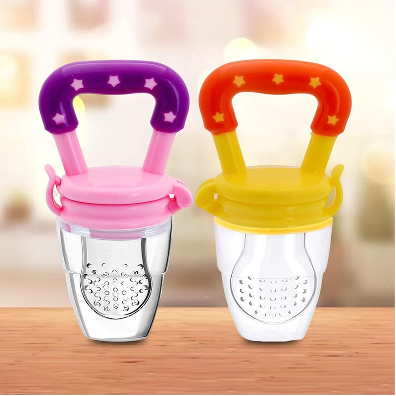 muphin trading company Silicone Fruit Feeder Nibbler with Extra Mesh for Baby 6 to 12 Months, Infant Teether and Feeder(PINK YELLOW)
