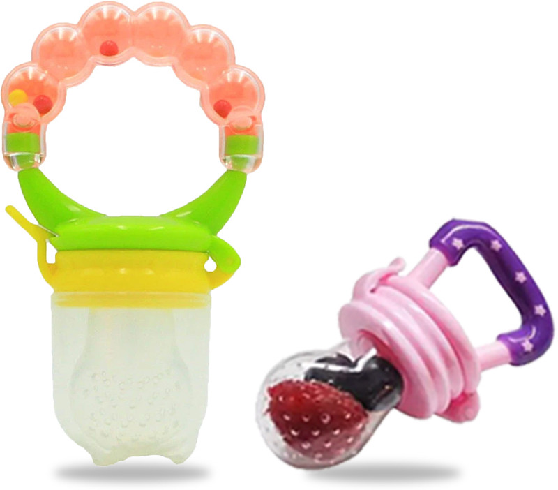 Chinmay Kids Baby Pacifier New Born With Rattle Handle Silicone Fresh Fruit Safe Kids Soother(Orange, Purple)