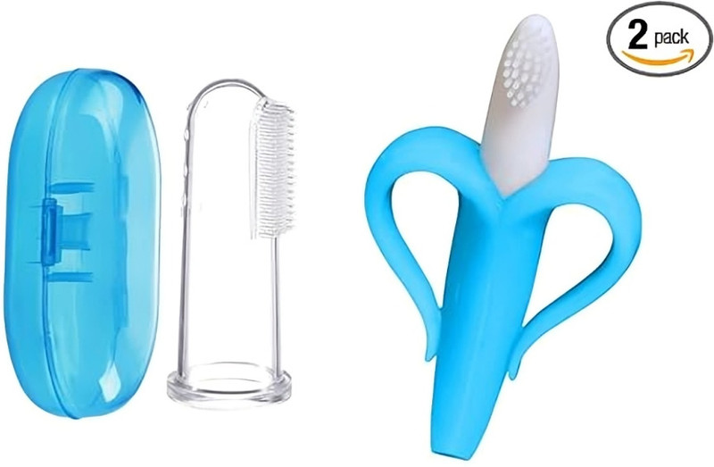 Profecto Ultra Soft Bristle Banana Brush|Teething Toy for Baby & Finger Brush Soft Toothbrush(Pack of 2)