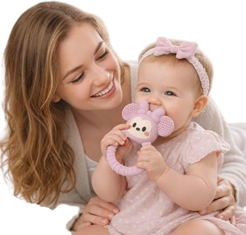 Kelexx Soft Silicone Baby Teether for 3+ Months Soother(Pink)