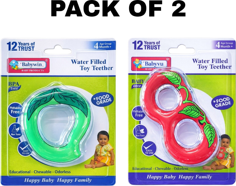 BABYWIN Water Teether Fruit Shape Baby Teething Toy 4m+ (D.cherry,G.MANGO) Teether(RED, GREEN)