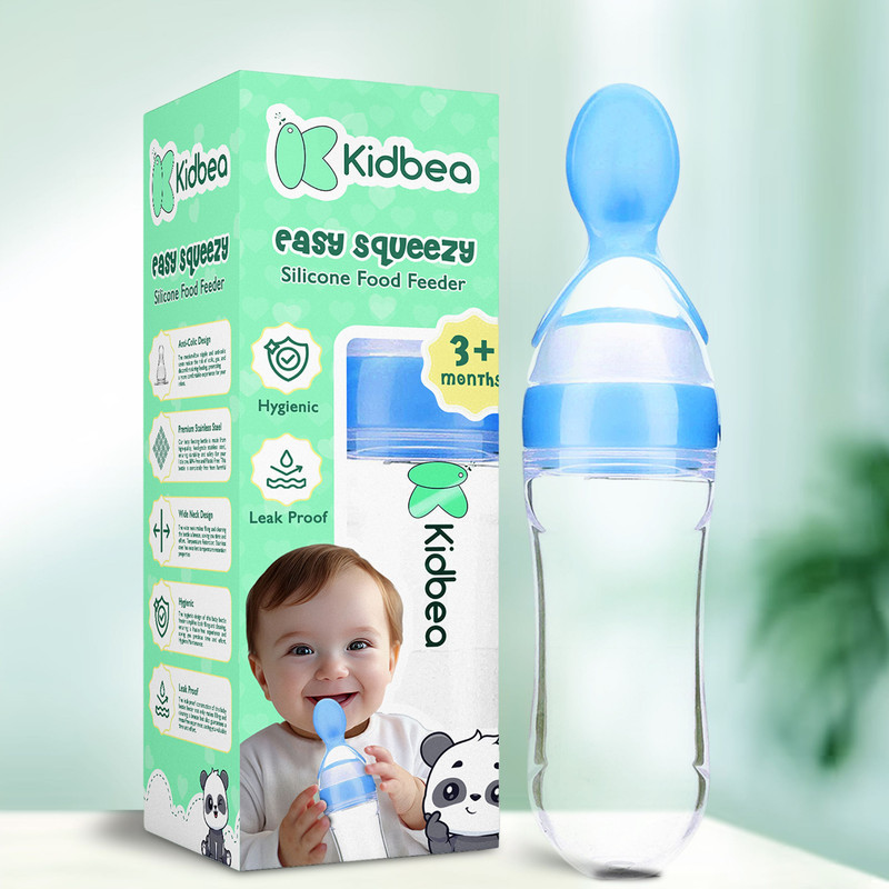 KIdbea Baby Feeding Spoon Ultra Soft Food Grade Silicone 3 Month Plus Feeder(Blue)