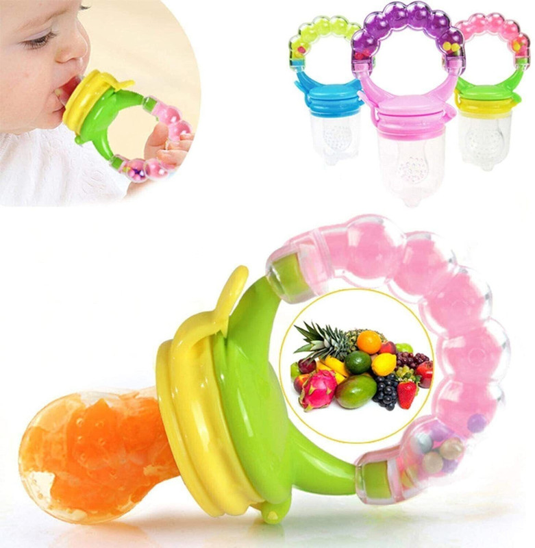 CuteZilla 4 in 1 Fruit and Food Feeder Nibbler Nipple Teether Soother Pacifier Rattle Teether and Feeder(Multicolor)