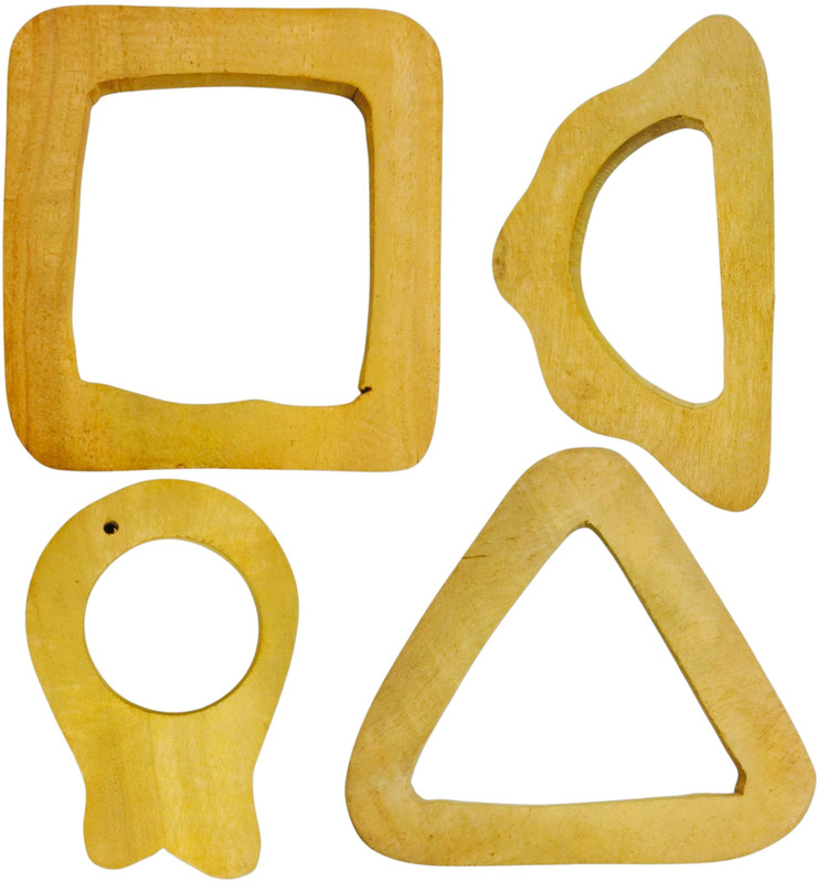 NEOSPACE Wooden Baby Teether, Natural Wood Ring and Stick, Non-Toxic Chemical Free Soother(1-Fish, 1-Cloud, 1-Square, 1-Triangle Shape Neem Teether)