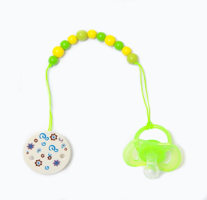 MOMSCAPE Silicone Nipple Pacifier with Safety Chain Cap Cartoon Design Soother BPA Free Soother(Green)