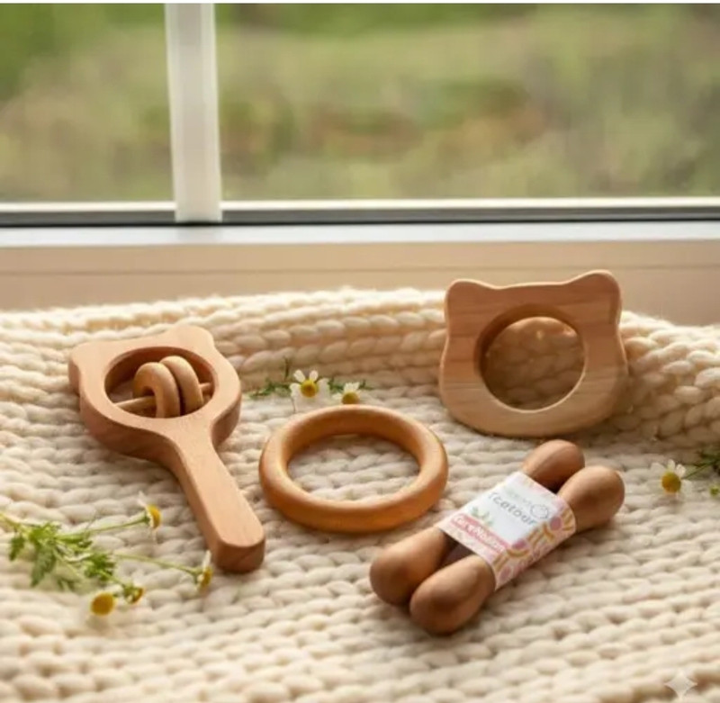 Rana creation mart Pure neem wood micky rattles dumble combo ring micky for kids and babies Teether(Multicolor)