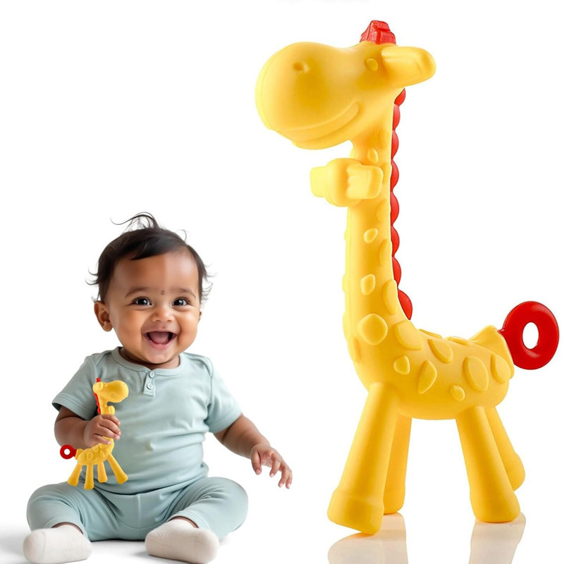 goyyoo Baby Giraffe Silicone Teether Toy,Natural & Organic BPA-Free Silicone-pack of 1 Teether(Multicolor)