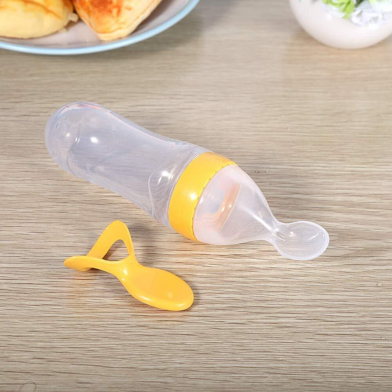 BADAL KIDZ Baby Silicone Feeding Bottle|Food Dispensing Spoon For Semi-Solid Food & Cereals Feeder(Orange)