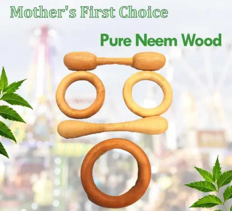 Shreeja Shilpcraft Natural Neem Wood Teether Avoid Plastic Use Natural Wood Neem Wood Teether and Feeder(Beize)