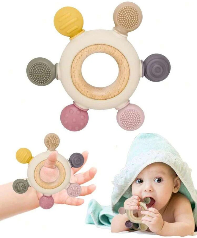 Whipbird Infant Toys for Teething Relief, Silicone Teether for Babies 3+ Months, BPA Free Teether(Multicolor)
