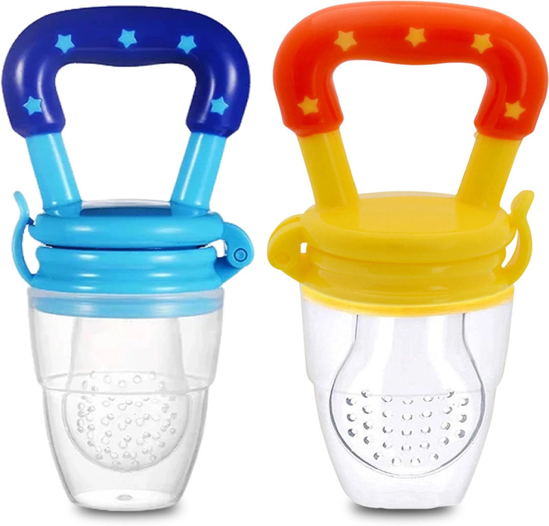 KIdbea Silicone Food/Fruit Nibbler with Extra Mesh, Soft Pacifier Feeder(Blue, Yellow)