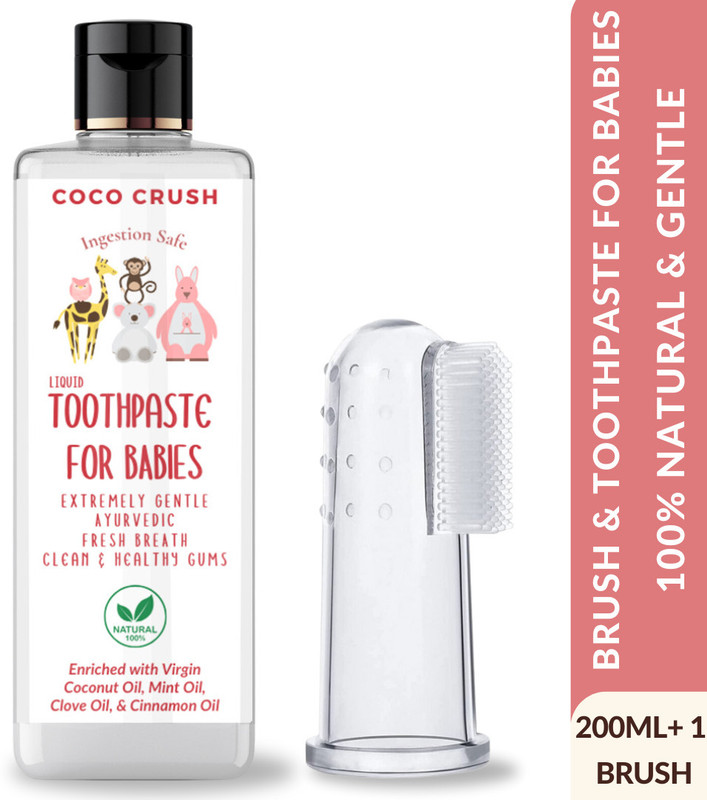 COCO CRUSH Ayurvedic Liquid Toothpaste & Finger Toothbrush | Oral care for Babies & Kids Soother(Transparent)