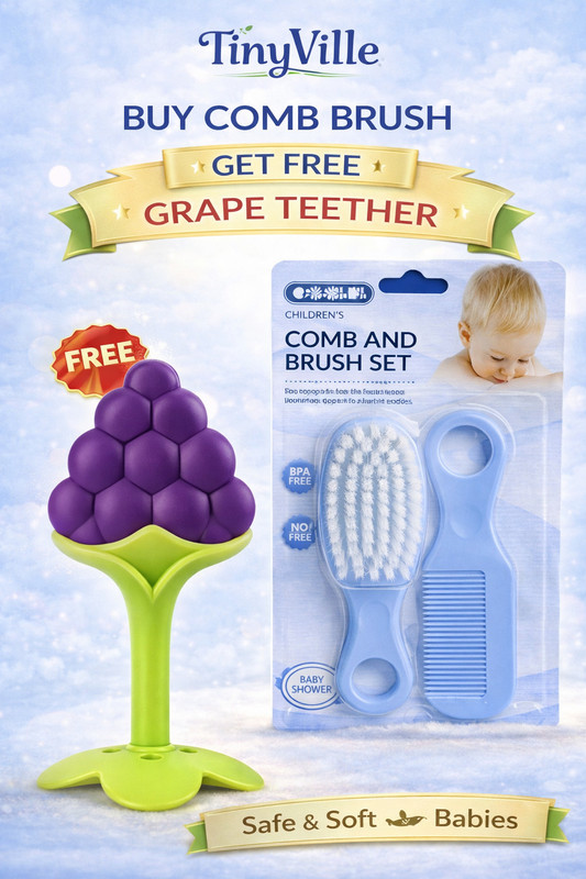 TinyVille Baby-Comfy Fruit Teethr nd Comb brush set Soother(Blue)