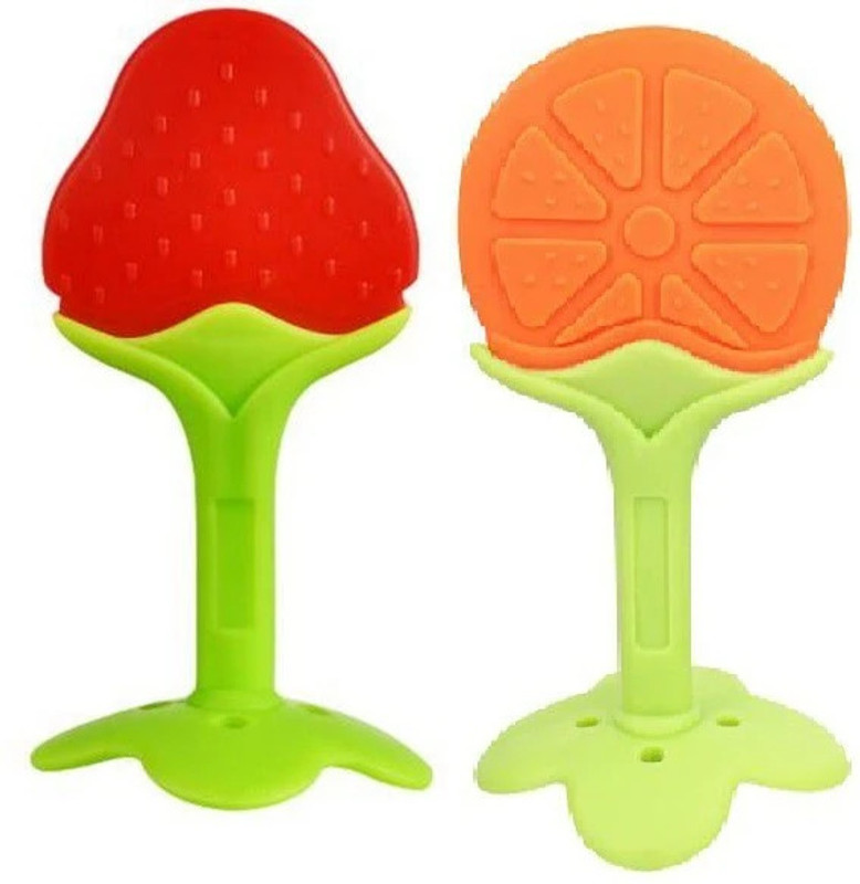 Little Warriors Baby Teething Toys Soft and Natural Fruit Shape Teether for Baby/Toddlers/Infants/Children BPA Free/Natural/Organic/Teethers Includes Hygienic Case-Pack of 2 Teether(Red, Green, Orange)