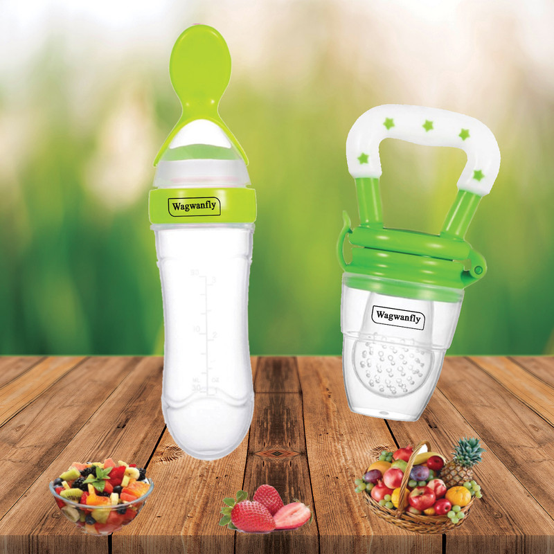 Wagwanfly Soft Silicone Teether for 6 to 12 months, BPA Free Teething Toy for Babies Teether and Feeder(Green)