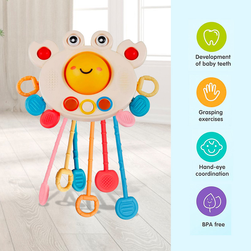 KIDOLOGY Pull String Toy For Babies Teething Strings Sensory Toys Baby Infants & Toddlers Teether(Crab 01)