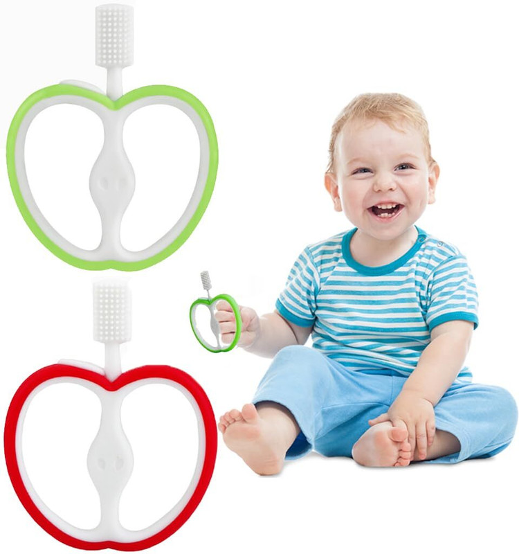 SUPVOX 2 Pieces Baby Toothbrush Soft Silicone Double Sided Teether Stick Easy Grip Soft Toothbrush(Pack of 2)