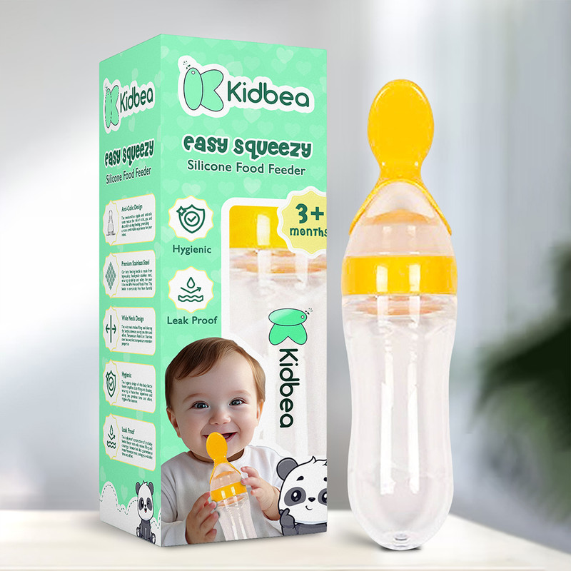 KIdbea Baby Feeding Spoon Ultra Soft Food Grade Silicone 3 Month Plus Feeder(Yellow)
