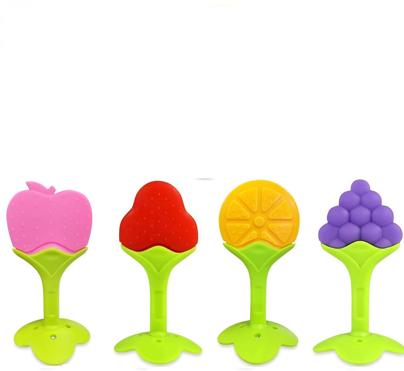 qtypie 4pc silicone teether for newborn baby teething toy Teether(Multicolor)