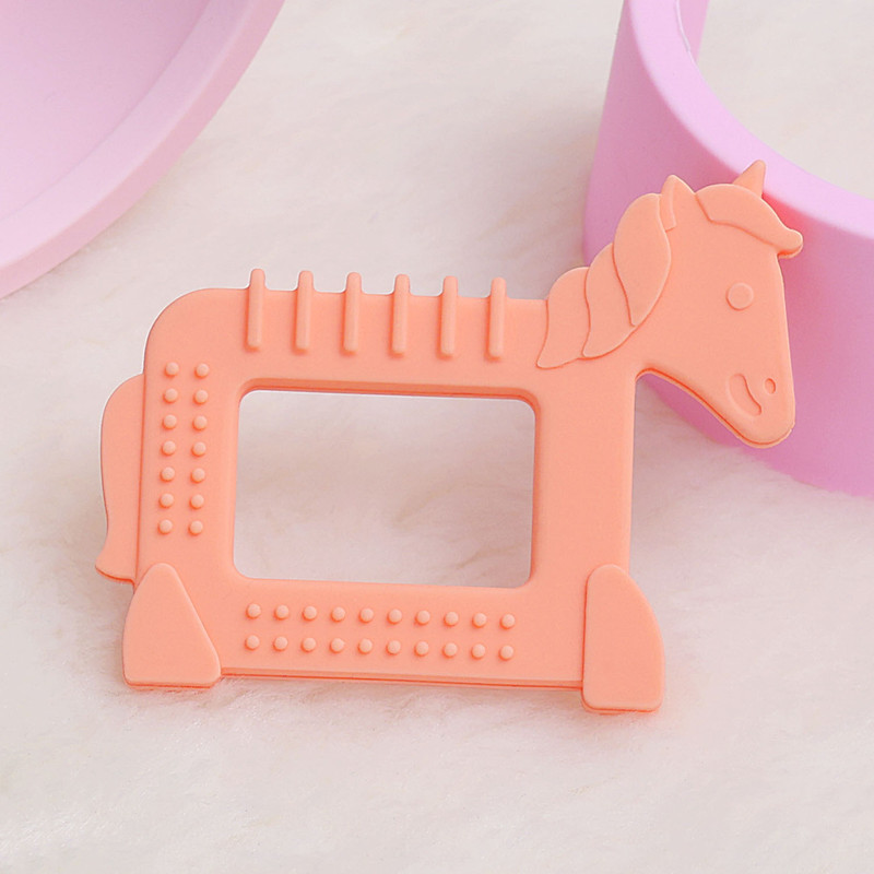 R for Rabbit Tiny Bites Safari – Cute Baby Silicone Teether - Horse Orange Teether and Feeder(Orange)