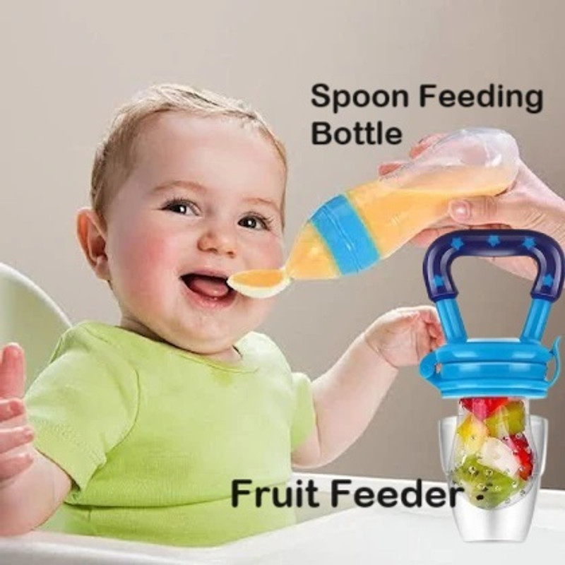 DECRONICS Squeezy Food Grade Silicone Bottle 90 ML & Fruit Feeder/Nibbler for Baby Feeding Feeder(Multicolor)