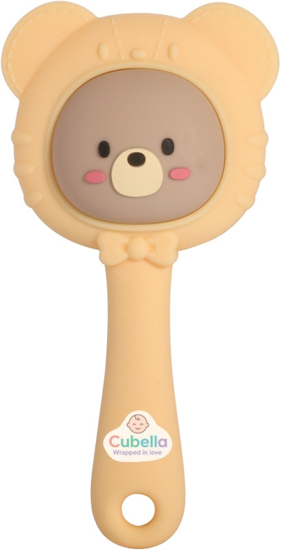 Cubella wrapped in love Cute Bear Face Rattle Teether | Soft Silicone Teether(Pastel Orange)