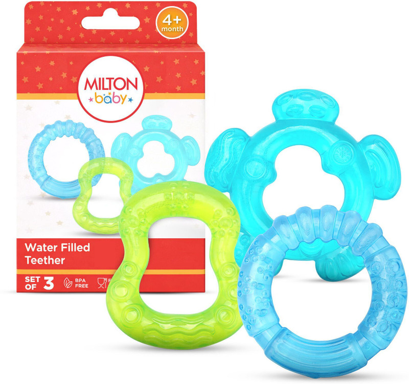 Milton Baby Water Filled Teether, 4+ Month I Set of 3 I Blue, Green, Light Blue Teether(Blue, Green, Light Blue)