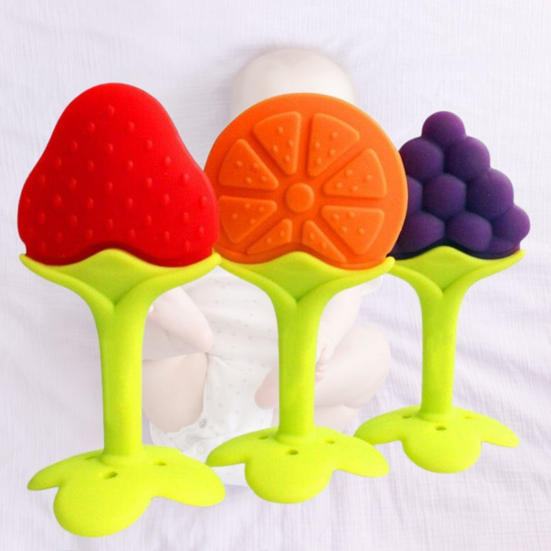 Roforuf Baby Chewable Fruit Teether Toys | Silicone Teether Pack of 3 Teether(Multicolor)