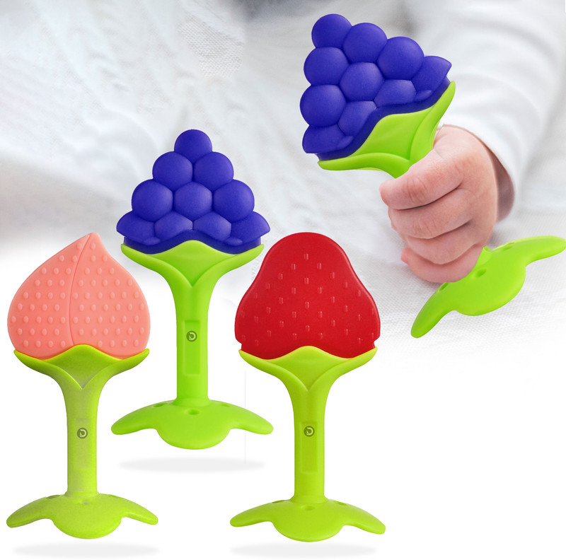 DaKos Fruits Shape Teethers for Baby, Baby Chew Toys & Mittens Teether(Combo of 3 Teethers Peach, Grapes & Strawberry Shape)