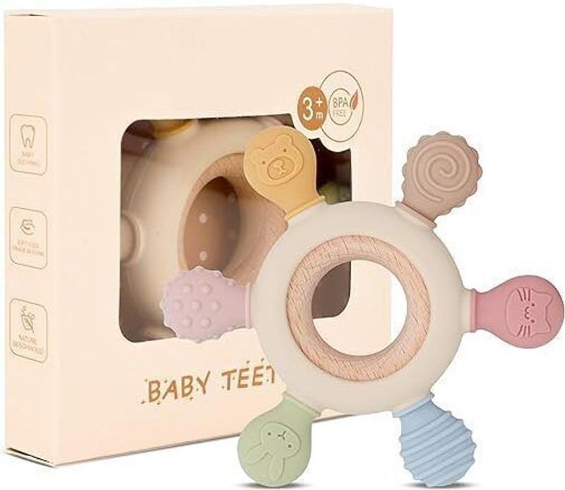 Brightory Silicone Teether for Babies 3+ Months, BPA Free, Infant Toys for Teething Relief Teether(Multicolor)