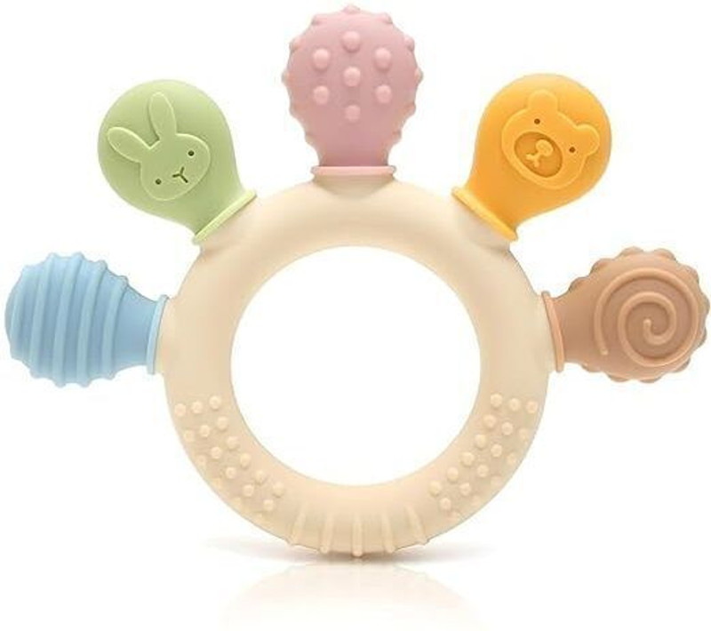ZencraftWorks Wooden Half Ring Silicon Teether Teether(Multicolor)