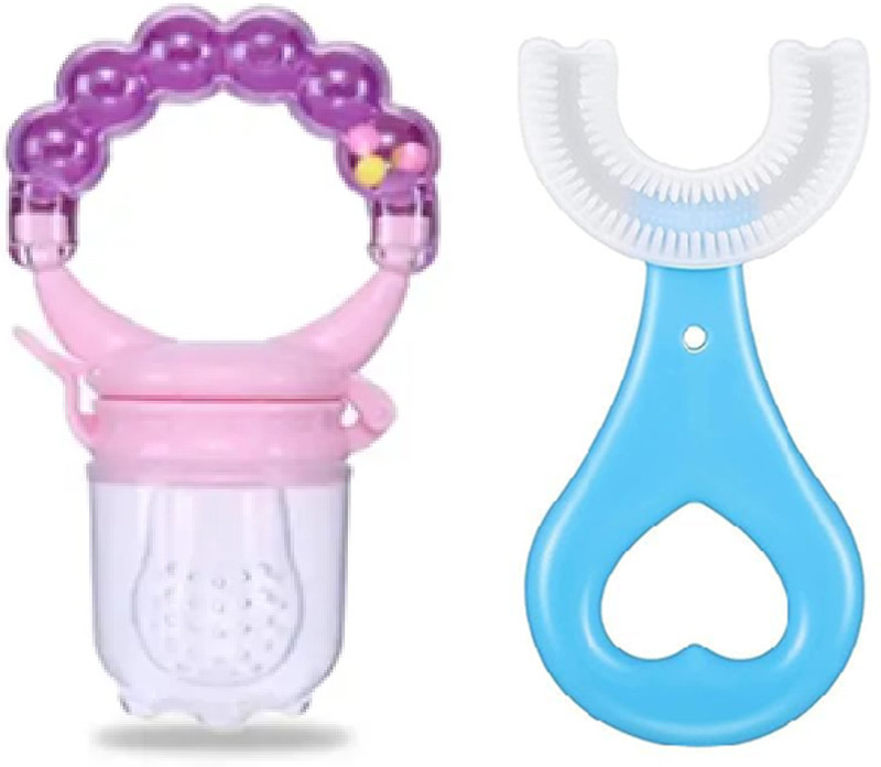 Mylie Baby Ring Nibbler Pink & U Shape Brush Soother(Multicolor)