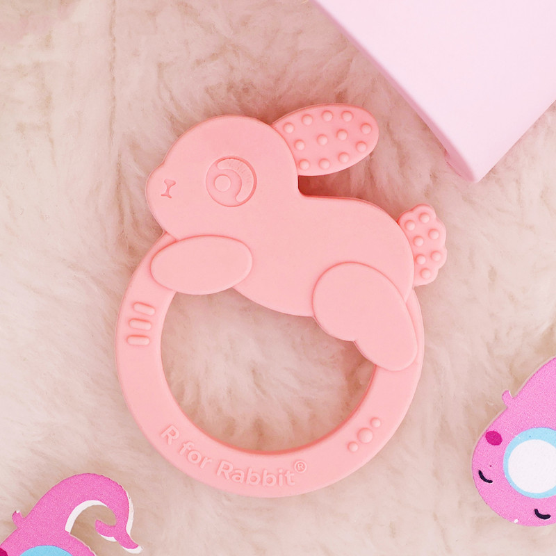 R for Rabbit Tiny Bites Zoobie Baby Silicone Teether with Soft Edges and Choke-Free Design Teether(Pink)