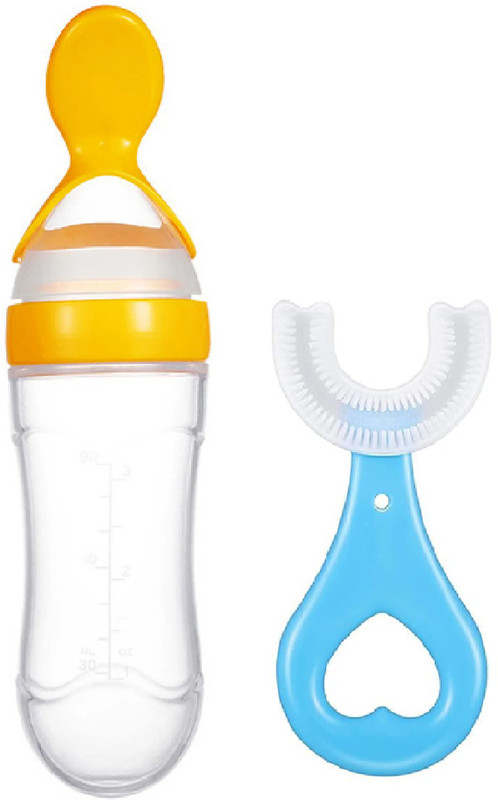 Mylie Baby Food Feeding Spoon Bottel Yellow & U Shape Brush Soother(Multicolor)