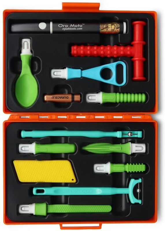 MJ TalkTools Sensory Integration & Oral Motor Therapy Kit with Tools and Chewy Tube Red Teether(Red Medium Hard)
