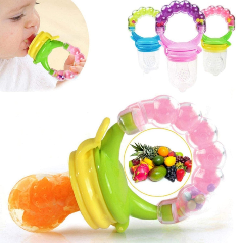 BUMBOOZA Baby's BPA-Free Silicone Nipple Food Nibbler/Fruit Feeder with Rattle Handle A5 Teether and Feeder(Multicolor)