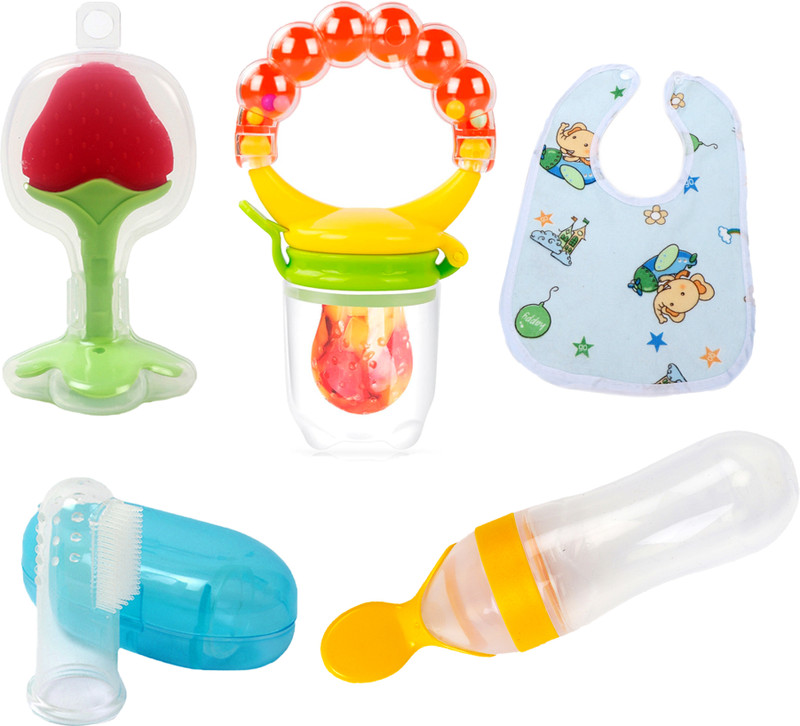 Muma's Love 5 Pieces Feeding Combo Set For Your New Born Babies Teether and Feeder(Rattle 5)