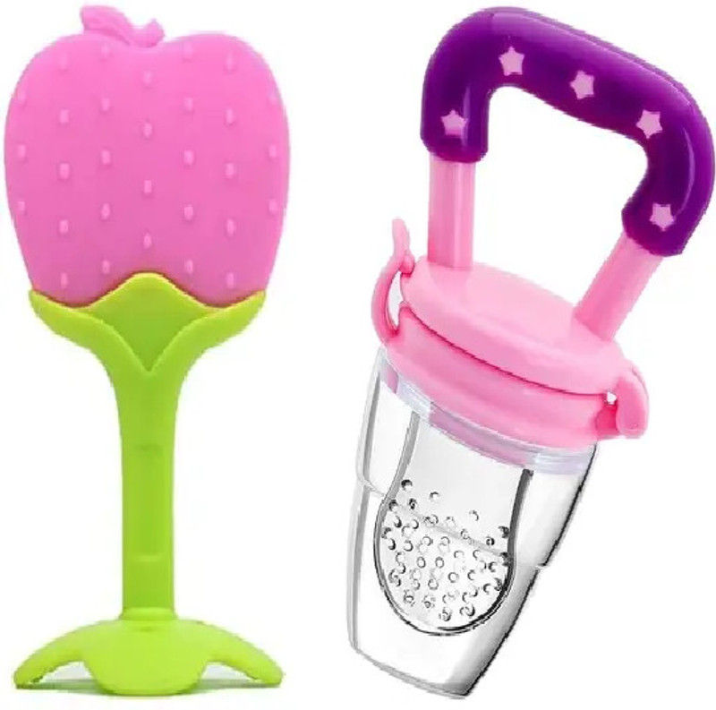 PAOUD Silicone Fruit Shape Teether and Fruit Nibbler for baby kids pack of 2 Teether and Feeder(Yellow)