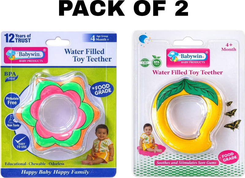 BABYWIN Water Teether Fruit Shape Baby Teething Toy 4m+ (Flower,Y.mango) Teether(Yellow)