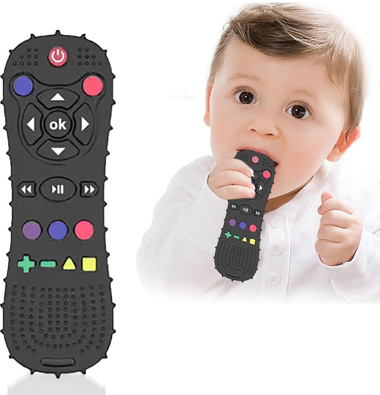 LUXONIX Silicone Baby Teether Remote – Safe, BPA-Free Chew Toy for Infants  - SIILICONE(Black)