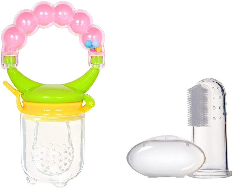 hipbrat Combo Pack Baby Fruit Feeder Pacifier and Baby Silicone Finger Brush Feeder(Multicolor)