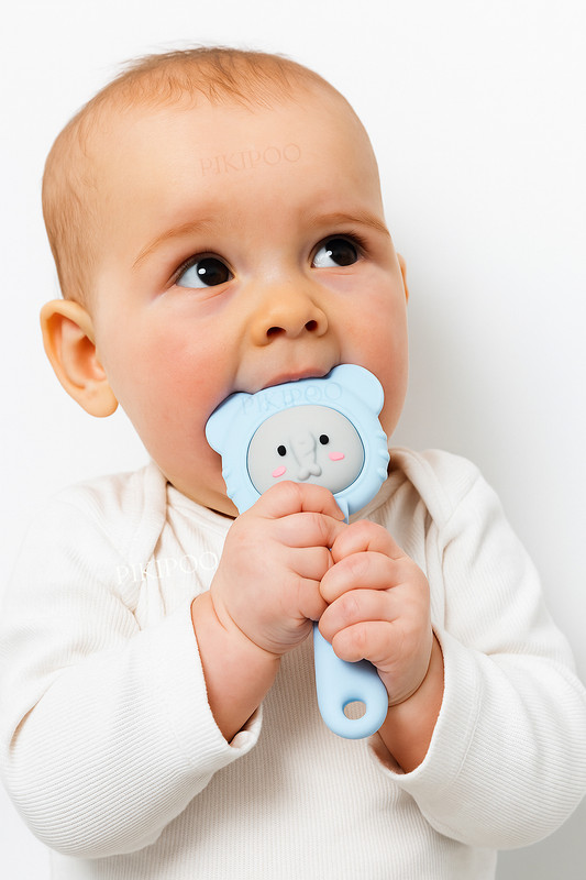 PIKIPOO BPA Free Silicone Baby Teether / Rattle Sound (Bear-Shaped 3–12 Months) Rattle(Blue)
