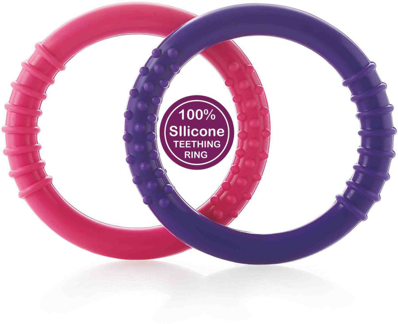 Beebaby Soft Silicone Ring / Loops Teether - Pack of 2 ( Pink & Violet) 3M+ Teether(Pink, Violet)