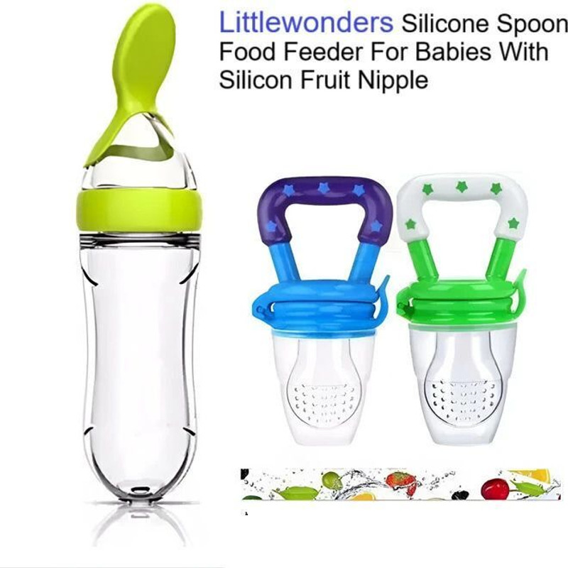 Littlewonders Silicone Spoon Food Feeder For Babies With Silicon Fruit Nipple Feeder(Multicolor)