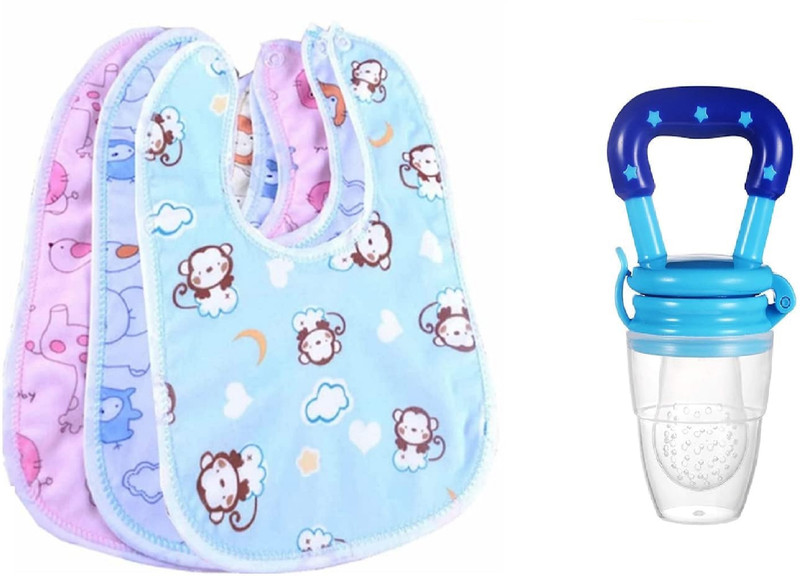 Vadhavan 4pcs Breakfast,Lunch,Dinner Apron for babies & Fresh Silicone Fruit Nibbler Feeder(Multicolor)