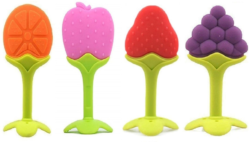 Vadhavan 4pc Silicone Teether FDA-Approved Soft Silicone Teether Fruit Teether Shape Teether(Multicolor)